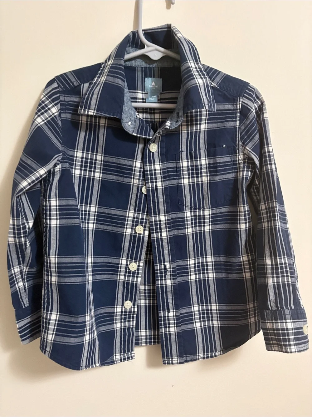 GAP Boys Blue and White Plaid Button-Down Shirt